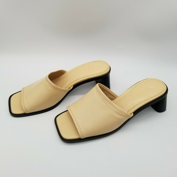 Mango Womens Cream Leather Open Toe Block Heel Slides Sandals 37 US 7 - Picture 4 of 13